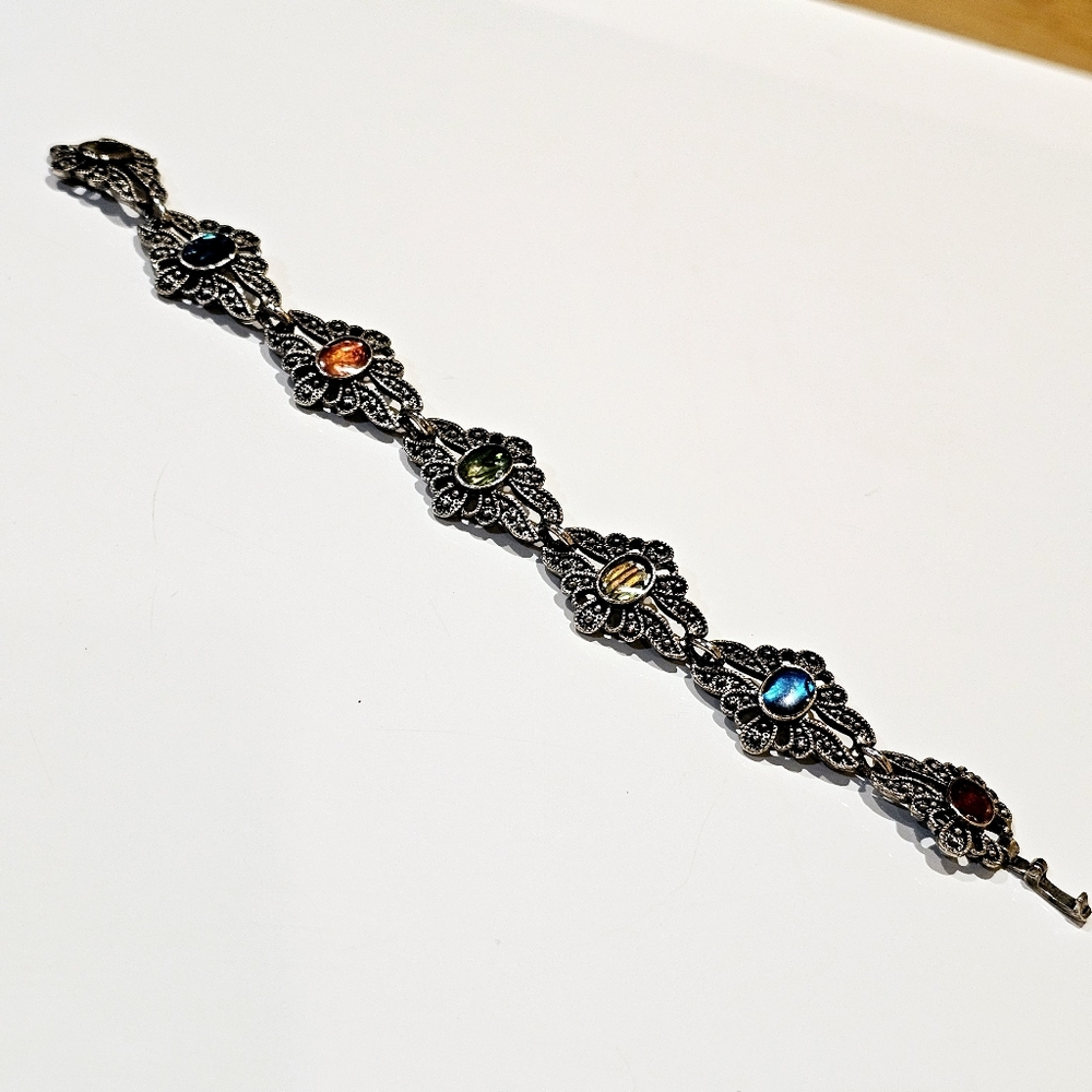 Elegant Silver Bracelet with Multicolor Gemstones